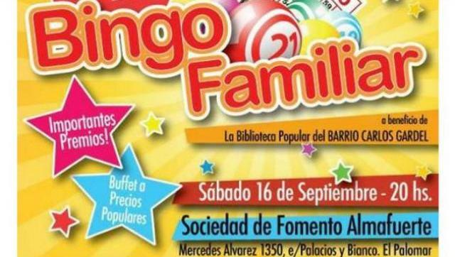 Realizarán Bingo a beneficio de la bibilioteca popular del Barrio Gardel