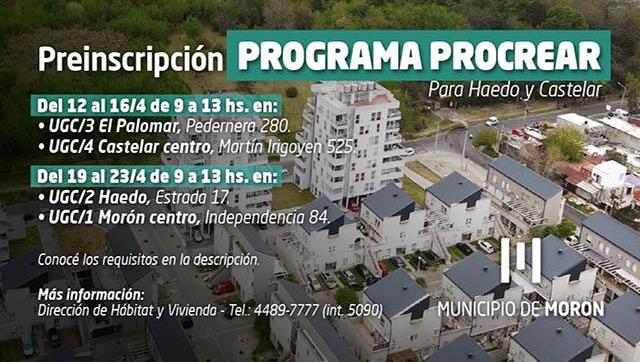 Preinscripción para acceder a viviendas del Procrear en Castelar sur y Haedo