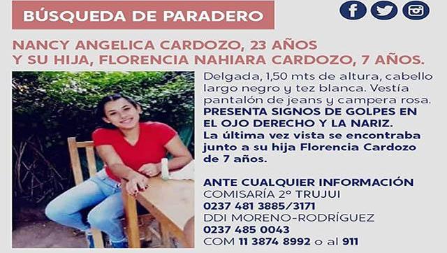 Se busca el paradero de Nancy Angélica Cardozo, 23 años y su hija de 7 años