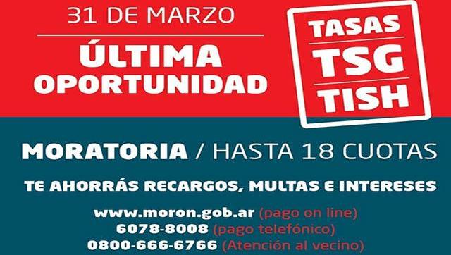 Moratoria extraordinaria para el pago de tasas en Morón