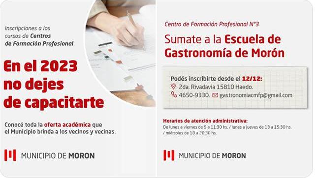 Inscripción a la Escuela Municipal de Gastronomía