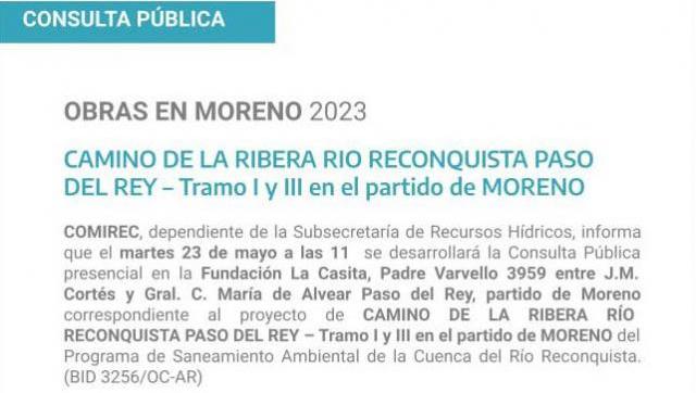 Llamado a Consulta Pública por obras de pavimentación en Moreno