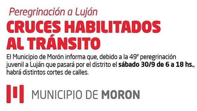 Cronograma de tránsito y circulación por la 49º peregrinación a Luján