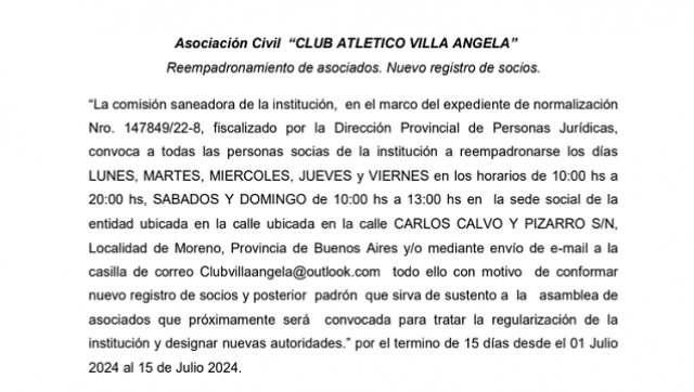 Asociación Civil “CLUB ATLETICO VILLA ANGELA”