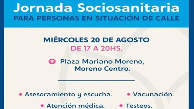 Moreno ofrece atención médica y viandas en Plaza Mariano Moreno